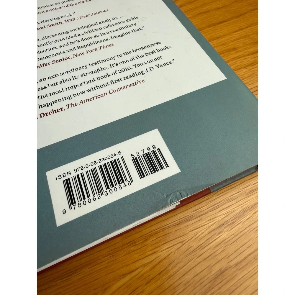 HARPERCOLLINS Hillbilly Elegy Hardcover Book J.D. VANCE Memoir Multicolor OS